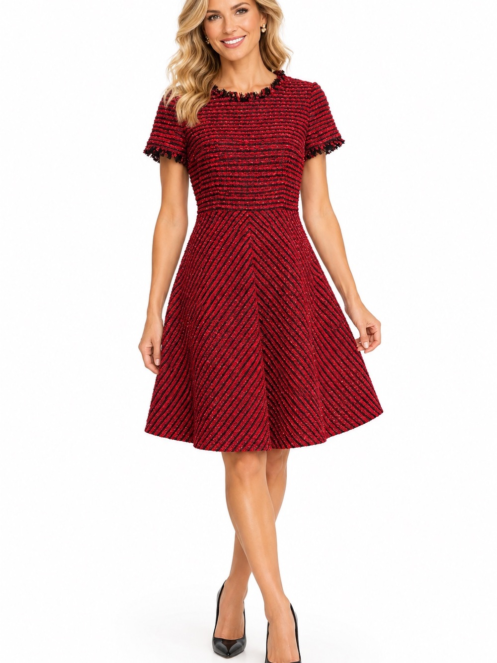 Talbots Red Textured Fit-and-Flare Dress